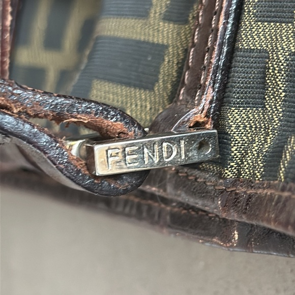 FENDI Zucca Canvas Tote Bag With Leather Pouch Vintage - Picture 12 of 13